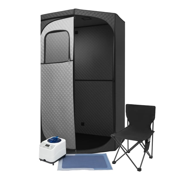 Damp Sauna, 1350W Effekt, 0,66 Gallon Kapacitet, Telt Dimensioner 30,7 x 35,4 x 61 tommer, Bomulds Materiale, Passer til Standard Sauna Stole