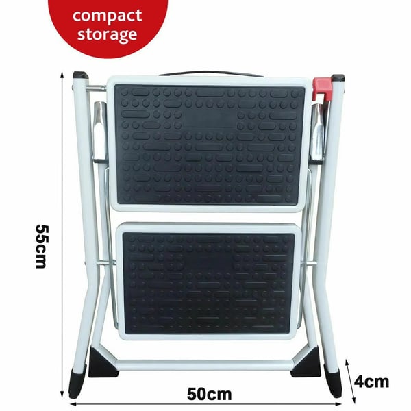 Foldestol, Legeret Stål, 2 Trin, 50 x 49 x 43 cm, Maksimal Belastning 150 kg, Pladsbesparende Design