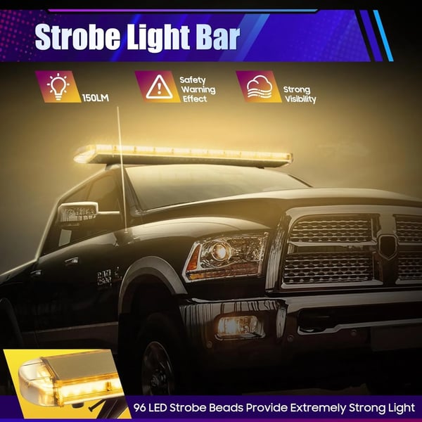 Advarselslys, 96 LED, 15 Blinkemodes,Gul