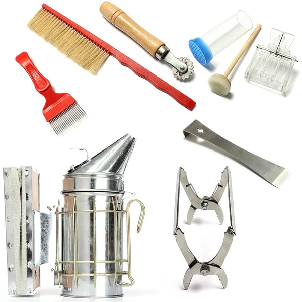 Biodlarverktyg Set, 8-delars Komplett Kit, Hållbart Rostfritt Stål och Trä,Silver och röd