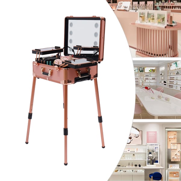 Makeup Train Case, Holdbar Konstruktion, Justerbar Højde,Rosen guld