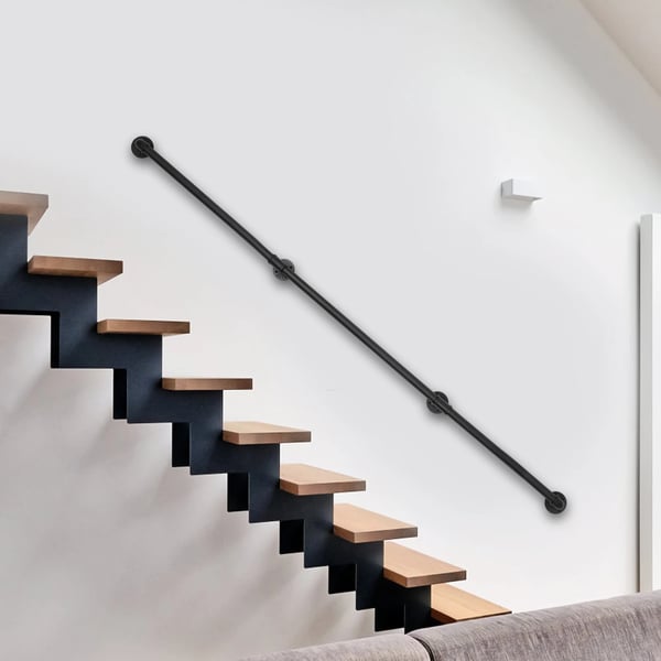 8FT Räcke, Modern Design, Hållbart Galvaniserat Järn,svart