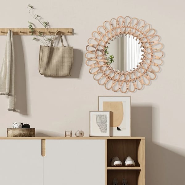 Væg Spejl, Boho Design, Naturlige Materialer,Træfarve
