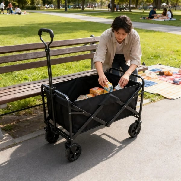 Nyttevogn, Materiale: Stålrør, Rammedimensioner: 67*46*36cm, Foldet størrelse: 51*13*68cm, Belastningskapacitet: 80kg, Hjuldiameter: 12.7cm