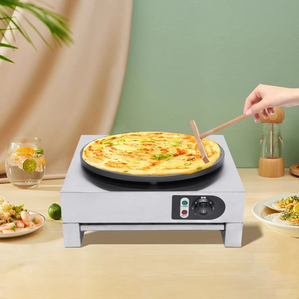 Pandekagemager, 3 kW effekt, temperaturinterval 50-300 °C, diameter 40 cm, non-stick overflade, nem at rengøre