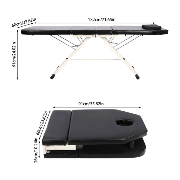 Massagebord, Robust Konstruktion, Justerbare Vinkler,sort
