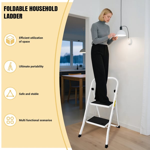 Stige, 2 trin, 150 kg kapacitet, stål konstruktion, foldbart design, kompakte dimensioner