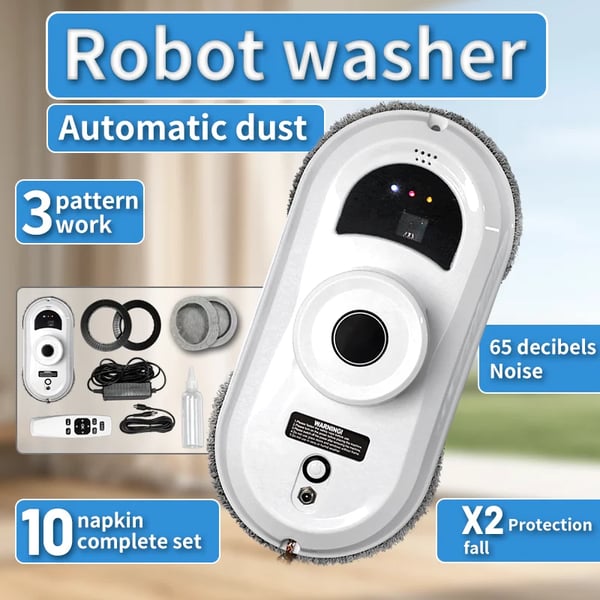 Vinduespudserrobot, Kraftfuld Dual-Ventilator System, Smart Fjernbetjening,HVID, EU, Ja