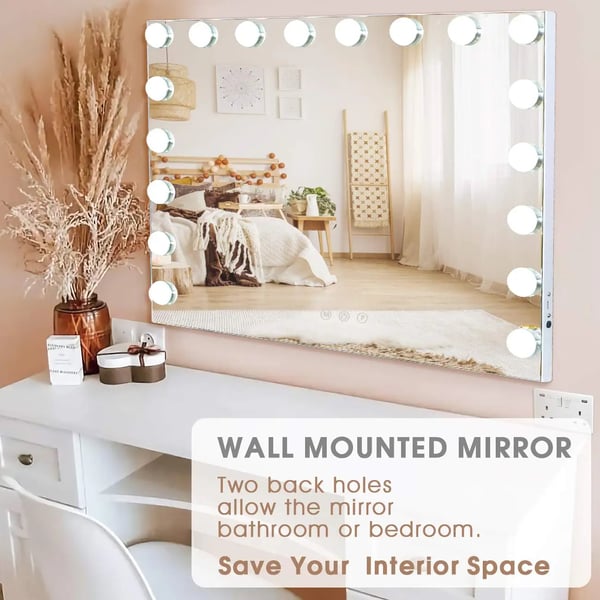 Makeup Spejl, 18 LED Pærer, 3 Farve Lysindstillinger,HVID