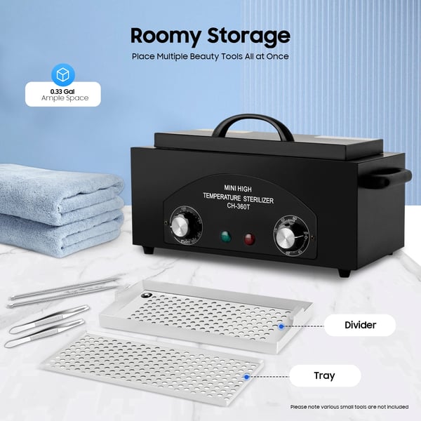 Torrvärme Sterilisator, Timerfunktion, Kompakt Design,svart