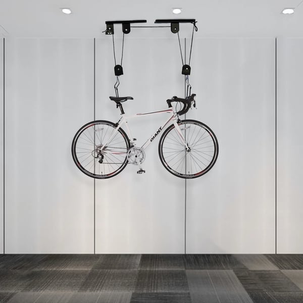 Cykelhejs, Heavy-Duty Pulley System, Loftmonteret Opbevaring,sort