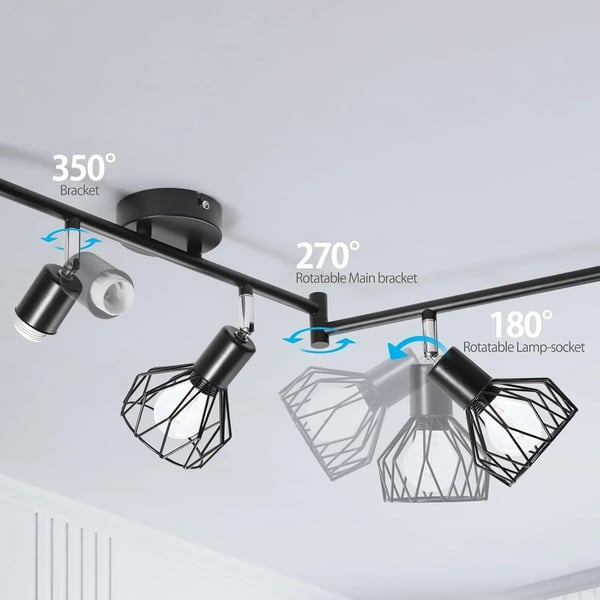 E14 Loftlampe, 6 Justerbare Hoveder, Elegant Sort Finish,Ingen pære, sort