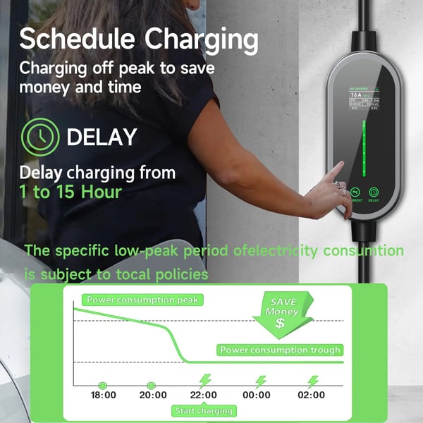 Bærbar EV-lader, Wi-Fi og Bluetooth kontrol, justerbar strøm 6A-16A,TYPE2, Type2 med app 5m