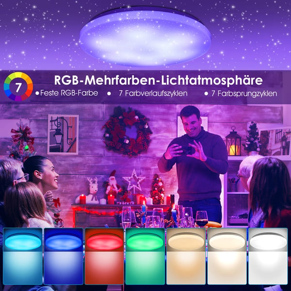 LED Loftlampe, Justerbar Lysstyrke, Dæmpbar, Fjernbetjening,40cm, RGB, 36W