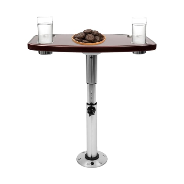 RV Bord, Lakeret Eg, 600mm x 380mm, Justerbar Højde, 4 Kop Holdere, Firkantet Design