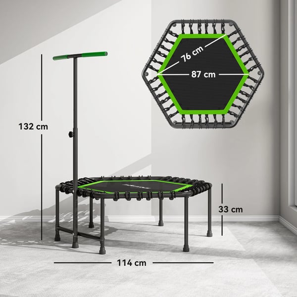 Fitness Trampolin, Justerbart Håndtag, Stålramme,grøn