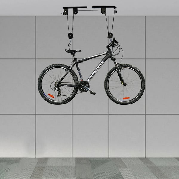 Cykelhejs, Heavy-Duty Pulley System, Loftmonteret Opbevaring,sort
