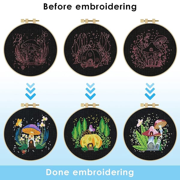 DIY Broderikit, Svampe Design, 20 cm Broderistørrelse, Færdig Håndværk,sæt