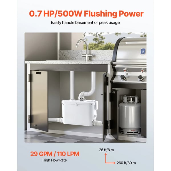 Kloakpumpe, 0,7 HK Motor, 29 GPM Flow Rate,500W 29 GPM