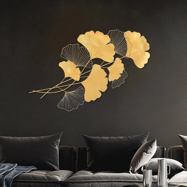 Vægdekoration, 3D Bladdesign, Moderne Metal Kunst,Guld