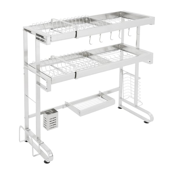 Diskställ över diskbänken, justerbar höjd, hög bärförmåga, Silver, 2-våningar