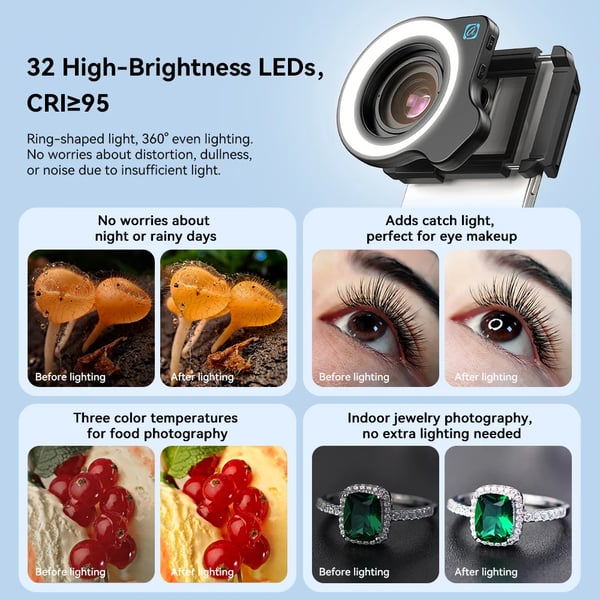 Makroobjektiv, 10-20X Zoom, LED Udfyldningslys,makro med lys