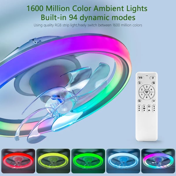 Loftventilator, Smart Kontrol, RGB Belysningsmuligheder,Oscillerende Fan Lampe, 7