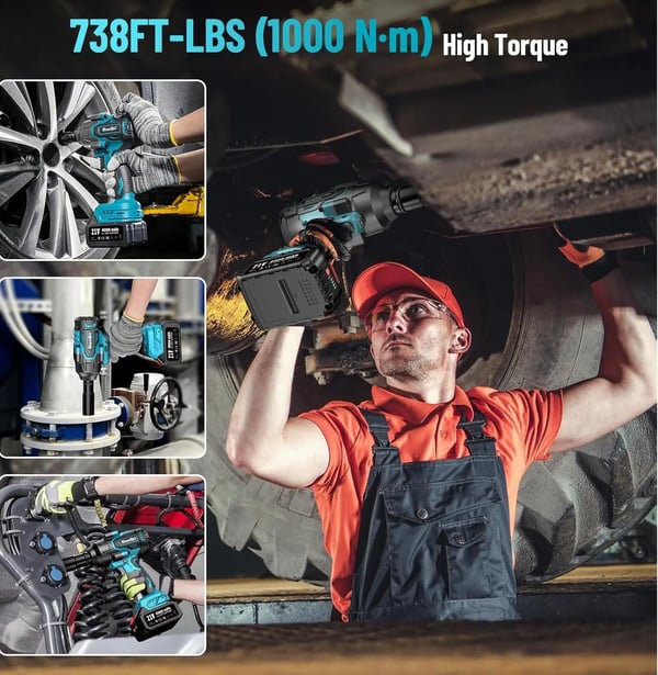 Slagnøgle, Maks. moment 1000N.m, Tomgangshastighed 3300rpm, Nominel spænding 21V, Vægt 5.3kg, Batterikapacitet 4.0AH