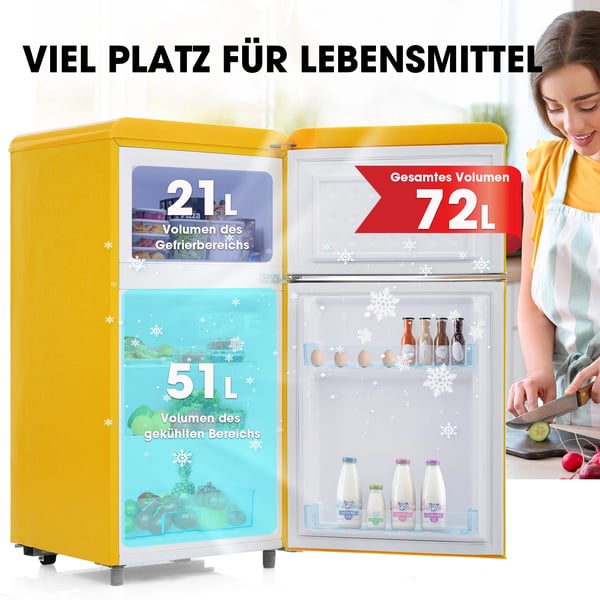 Køleskab, Retro Design, Kompakt Størrelse,Gul+Jern+Plast, EU