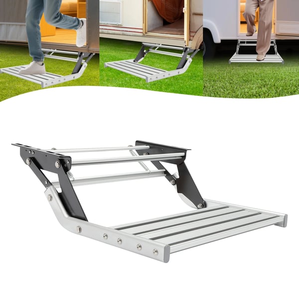 Manual RV-trin, robust aluminiumkonstruktion, skridsikker design,Sølv