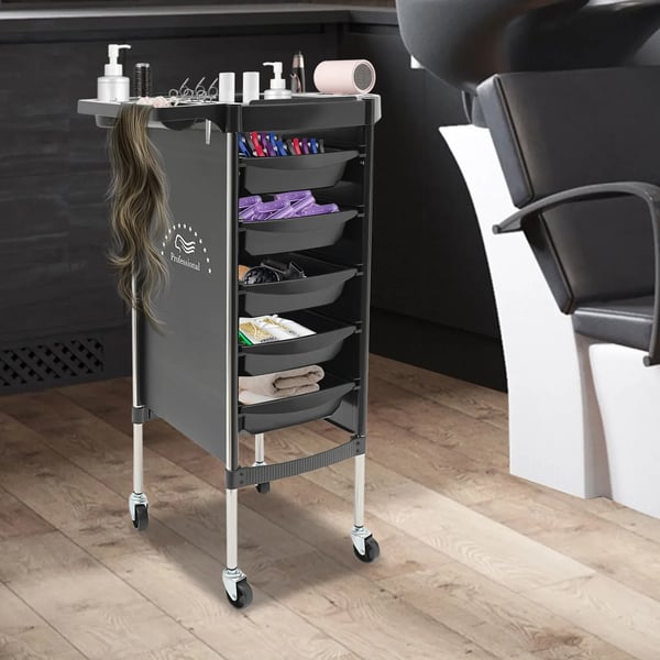 Salongsvagn, 6-nivådesign, 5 lådor,svart