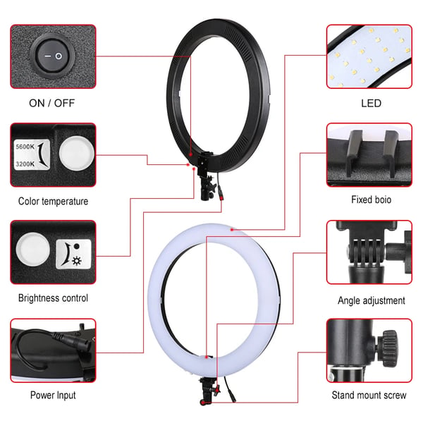 Ring Light, Justerbart Stativ, Bi-Farvet Temperatur,18 tommer Ring Lys