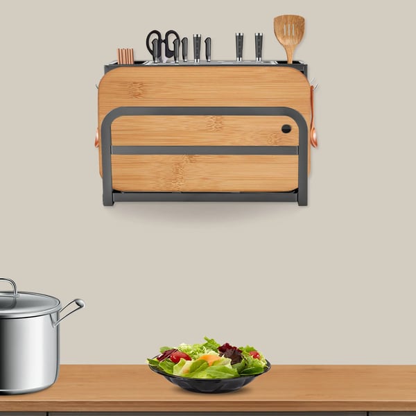 Knivblokholder, 10 slots kapacitet, vægmonterbart design,sort