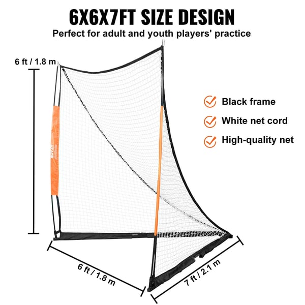 Lacrosse Mål, 6 x 6 fod, Fiberglass Stang, Knudefri Polyester Net, 17,13 lbs, Egnet til Standard Mål
