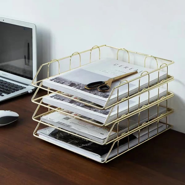 Dokumentbakke, Holdbar Metal Konstruktion, Pladsbesparende Design,Guld