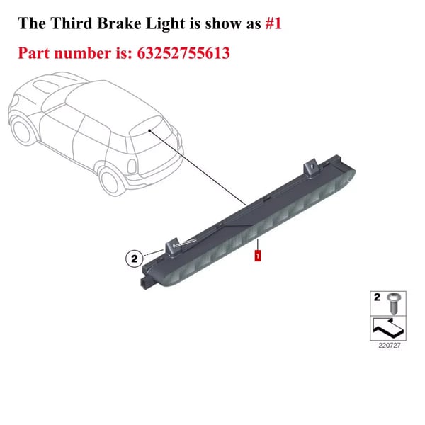 Tredje bromsljus, klart glas, passar MINI CLUBMAN R55 2007-2014