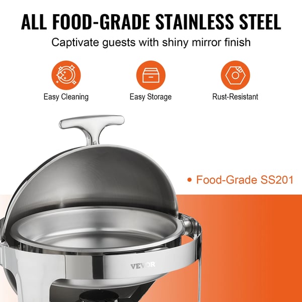Chafing Dish, Rulletop Design, Rustfrit Stål Konstruktion,6QT  2 Pakker