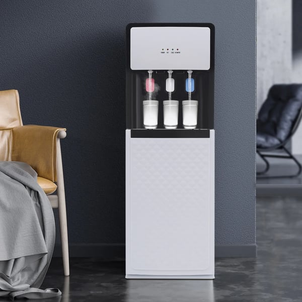 Vandkøler Dispenser, Varmt og Koldt Vand, Bundbelastet Design,HVID