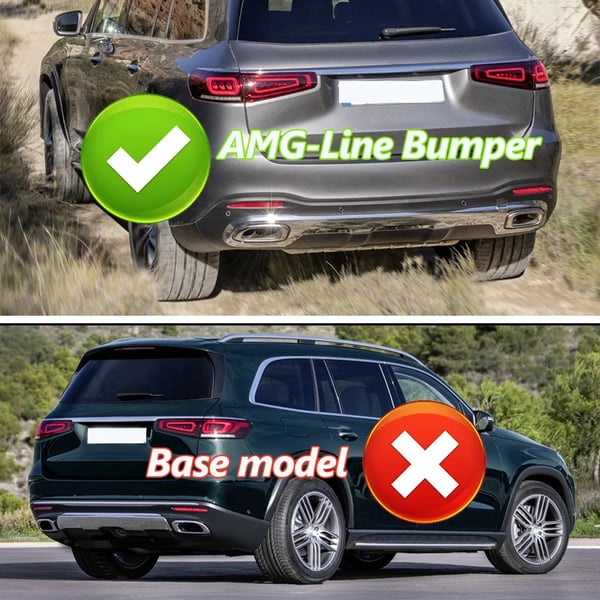Bageste kofanger diffuser, kompatibel med Benz GLS Klasse X167 SUV 2019+, AMG-Line kompatibel, udstødningsspidser inkluderet,som vist