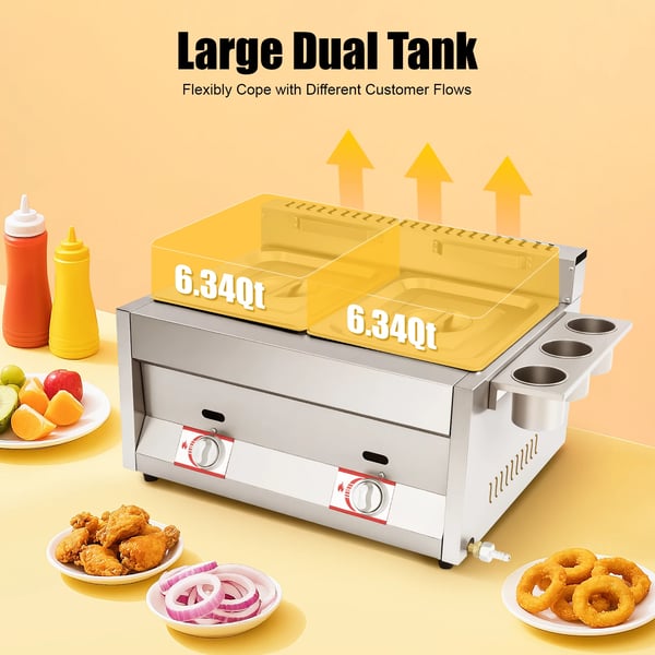 Gas Dybfryer, Dobbelt Tank, 6L Kapacitet,Lys Grå