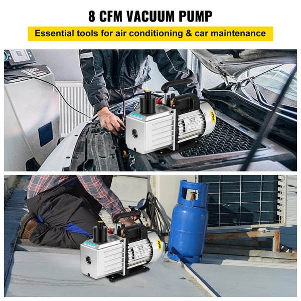 "Vakuumpumpe, 8 CFM flow rate, 1 HK effekt, 0,3 PA ultimativ vakuum, dual stage, kompatibel med 1/4"" flare"