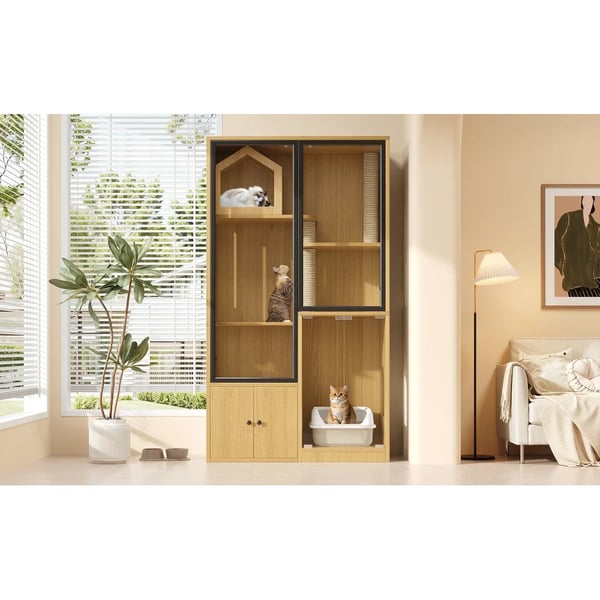 Katte Skab, Lugt Isolering, Nem Vedligeholdelse,Ahorn+MDF+Glas