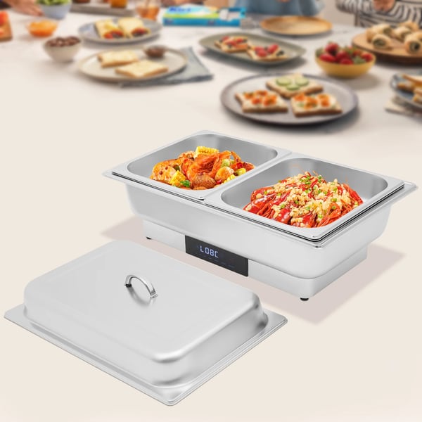 Chafing Dish, Elektrisk Varmeplade, 9L Stor Madpande, Rustfrit Stål Materiale, Touchscreen Kontrol, Tre Pande Kapacitet