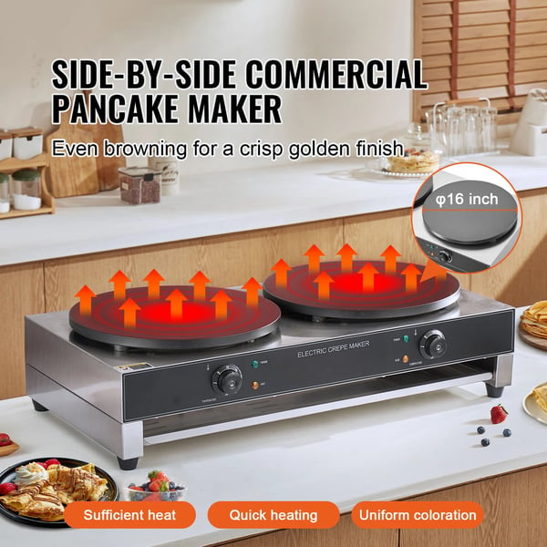 Elektrisk Crepe Maker, Dobbelt Temperaturkontrol, Non-Stick Overflade,34x20tommer