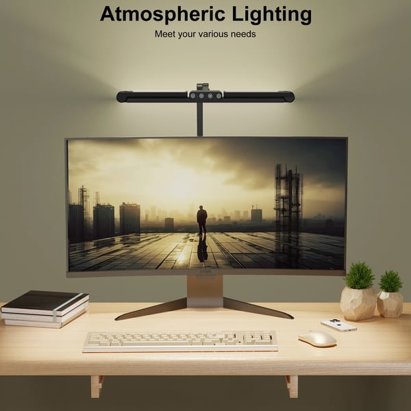 Skrivebordslampe, Justerbare Arme, Dæmpbar LED-belysning,24w, sort