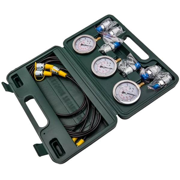 Hydraulisk tryktestmålerkit, flere trykskalaer, holdbart rustfrit stål, komplet koblingssæt