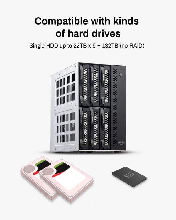 Ekstern Harddisk Enclosure, USB 3.2 Gen2, SATA Interface, Op til 22TB pr. Harddisk, Op til 132TB Total Kapacitet, Hot Swappable