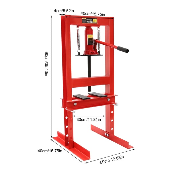 Hydraulinen puristin, 6 tonnin kapasiteetti, manuaalinen käyttö, punainen
