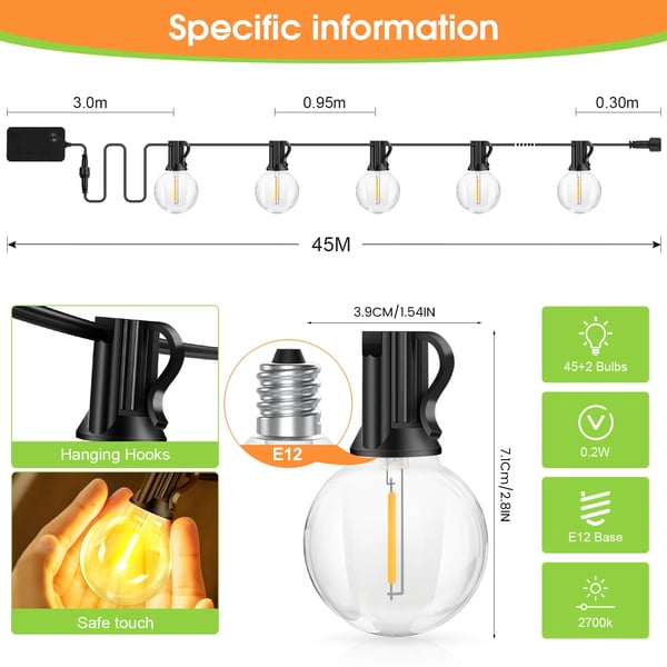 LED Lyskæder, 150 Fod, Vandtæt Design,45M 45pærer
