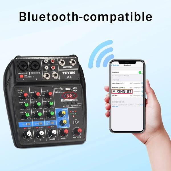 Äänimikseri, Bluetooth-yhteys, 4-kanavainen ohjaus,EU-pistoke
